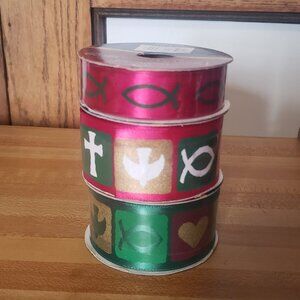 3 Rolls Christian Symbols Polyester Fabric Ribbon